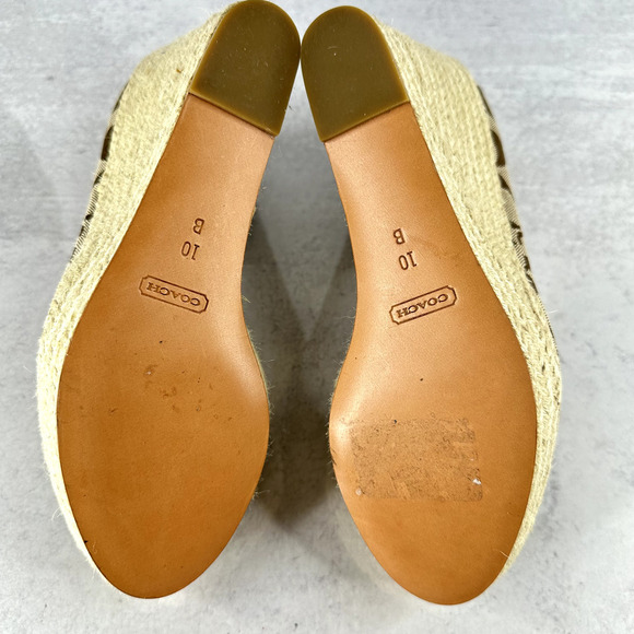 Coach Milan Platform Women's 10 B Brown Wedge Heel Peep Toe Signature Logo - Picture 8 of 10